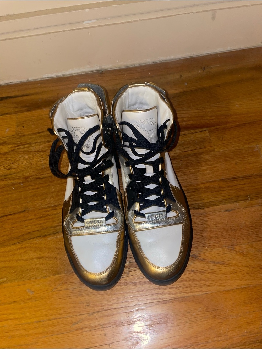 Gucci White and Gold Women's High-Top Sneakers